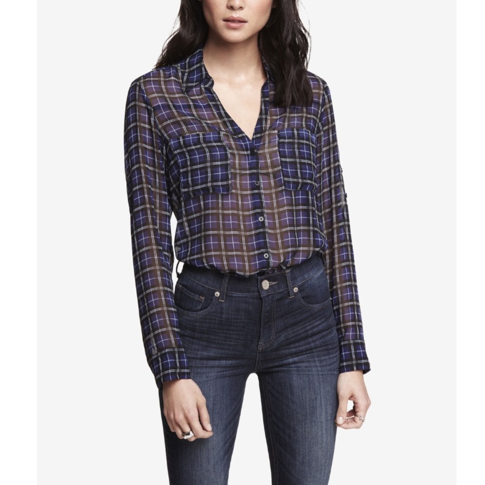 ⭕️Sold⭕️Express Portofino Blouse Blue & Black XS - Picture 1 of 5